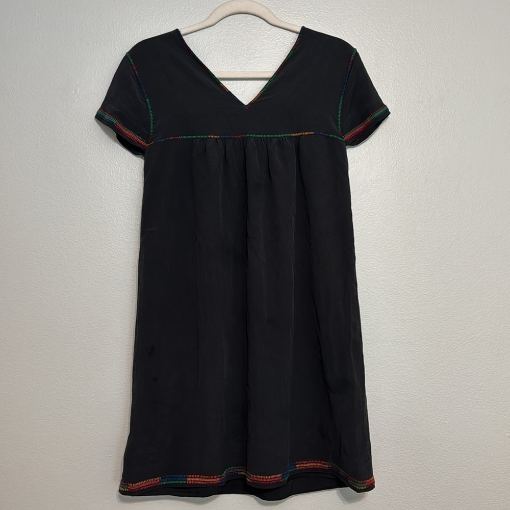Madewell Silk V Neck Embroidered Dress - Picture 6 of 8